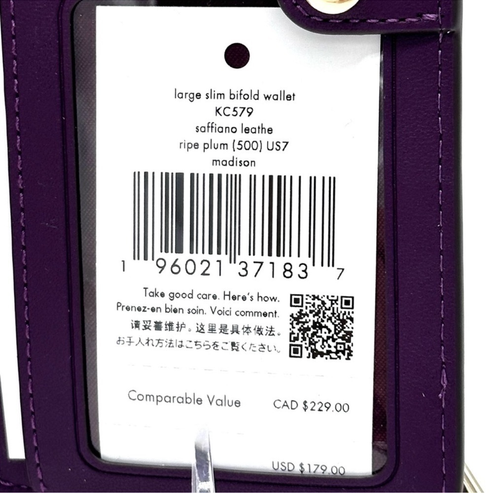 Kate Spade Small Madison Slim Bifold Wallet Purple/Gold  (NWT) - Picture 8 of 8